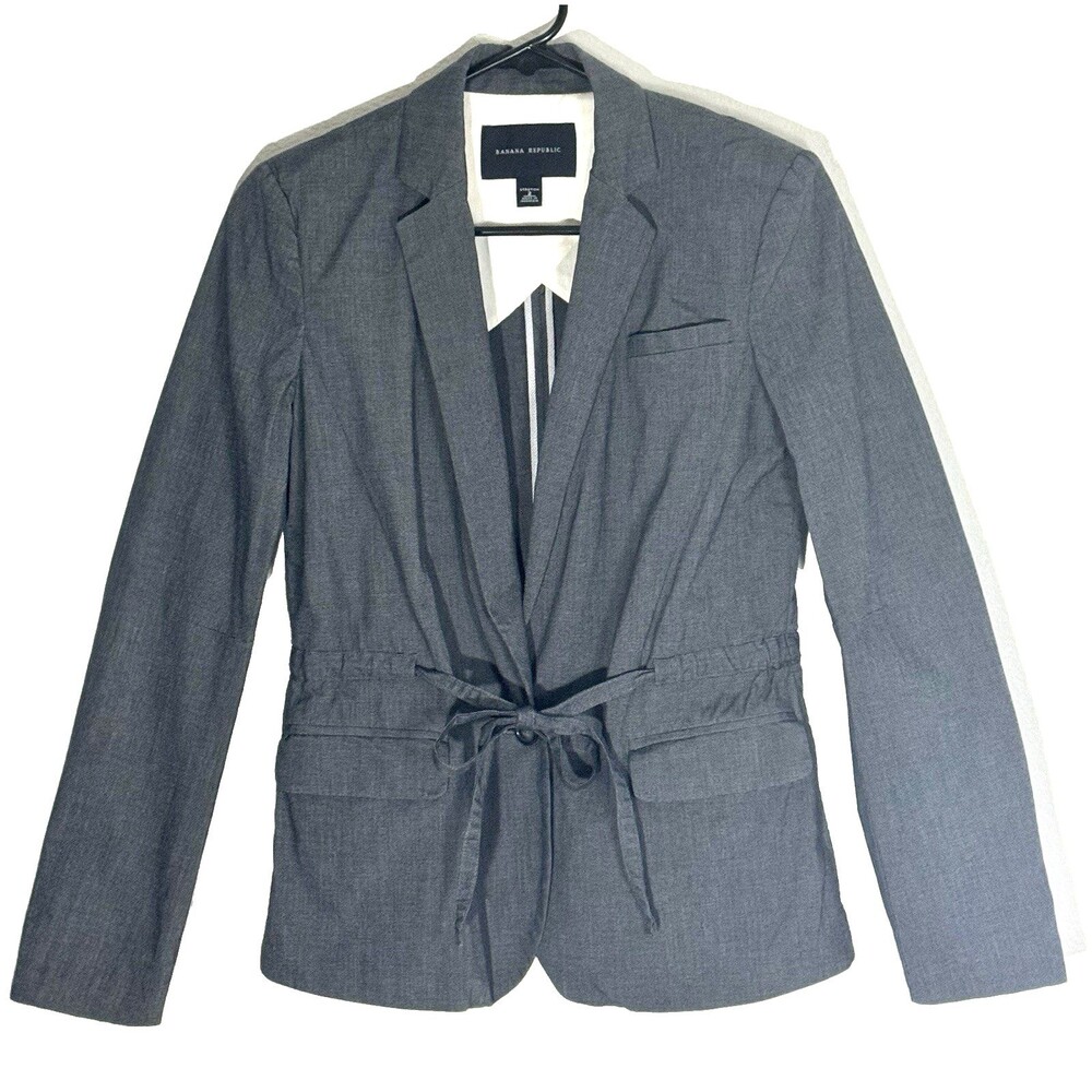 Banana Republic Blazer Gray Pincheck Stretch Belted Jacket Officecore